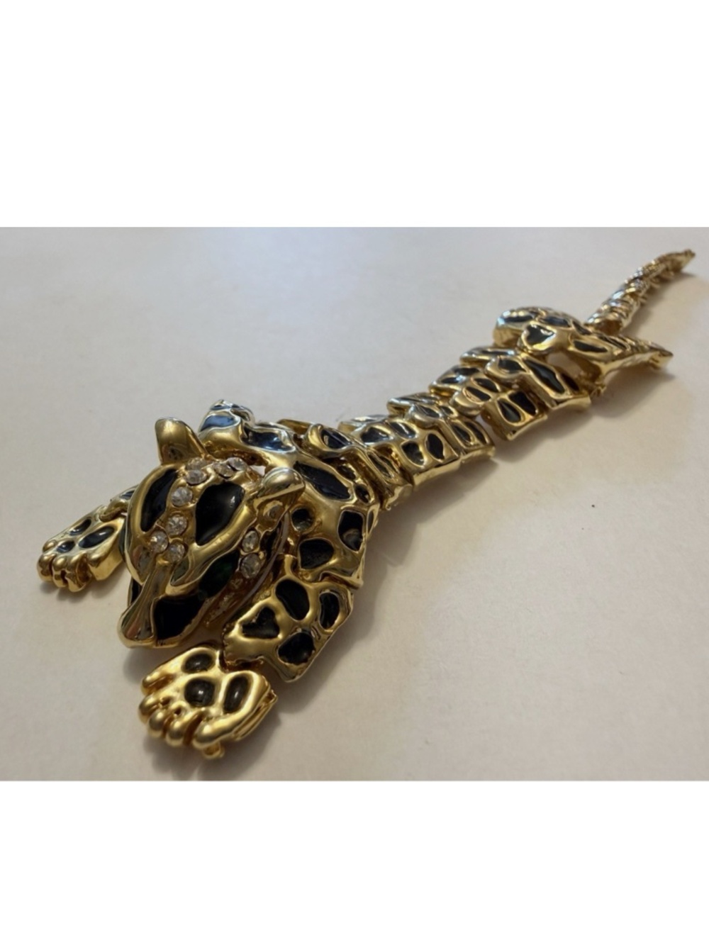 Cheetah Shoulder Brooch Pin 7in, Black And Gold